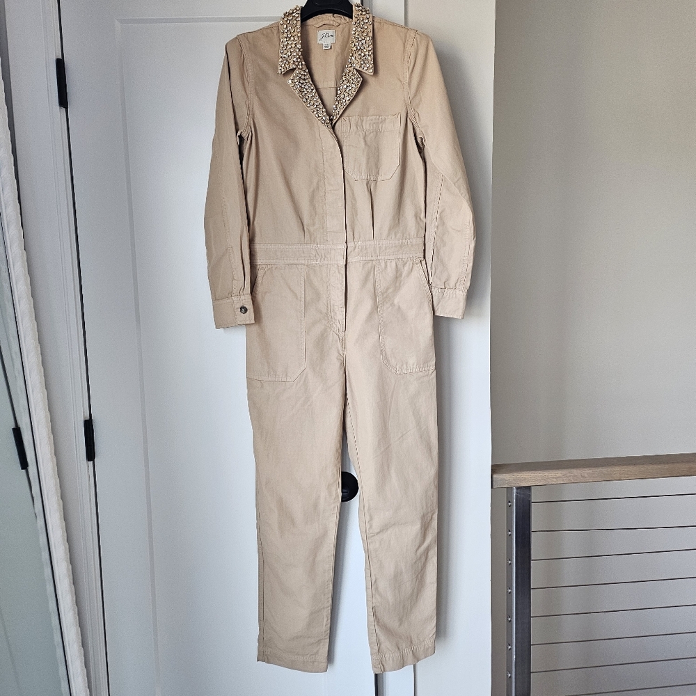 J. Crew Tan Jumpsuit with Swarovski crystals Collar size 00
